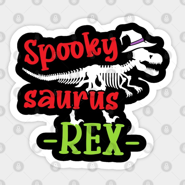 Halloween Dinosaur Gift Spooky T-Rex Skeleton in Witch Hat Sticker by InnerMagic
